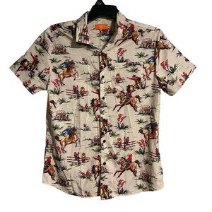 Negative Space Western Cowboy Print Button-Up Shirt Mens M